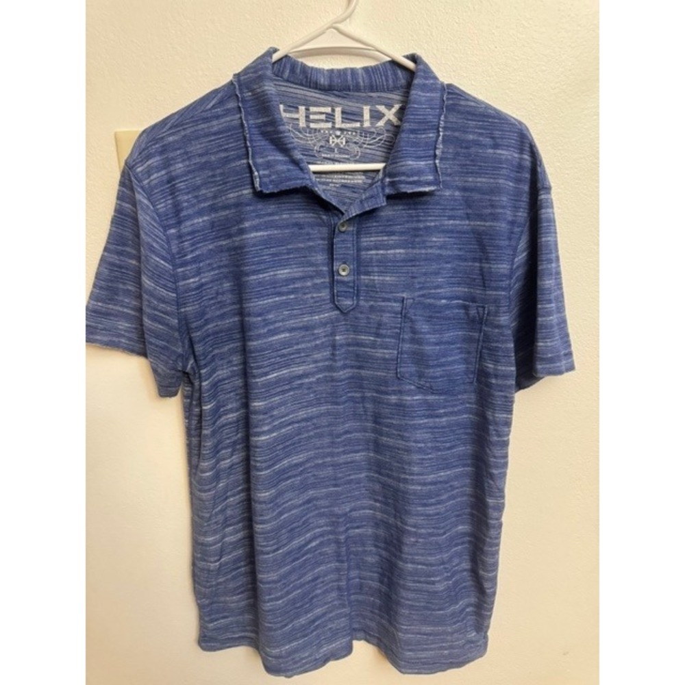 Helix Mens Blue Space Dye Polo Shirt Short Sleeve Pocket Casual Size L (E)